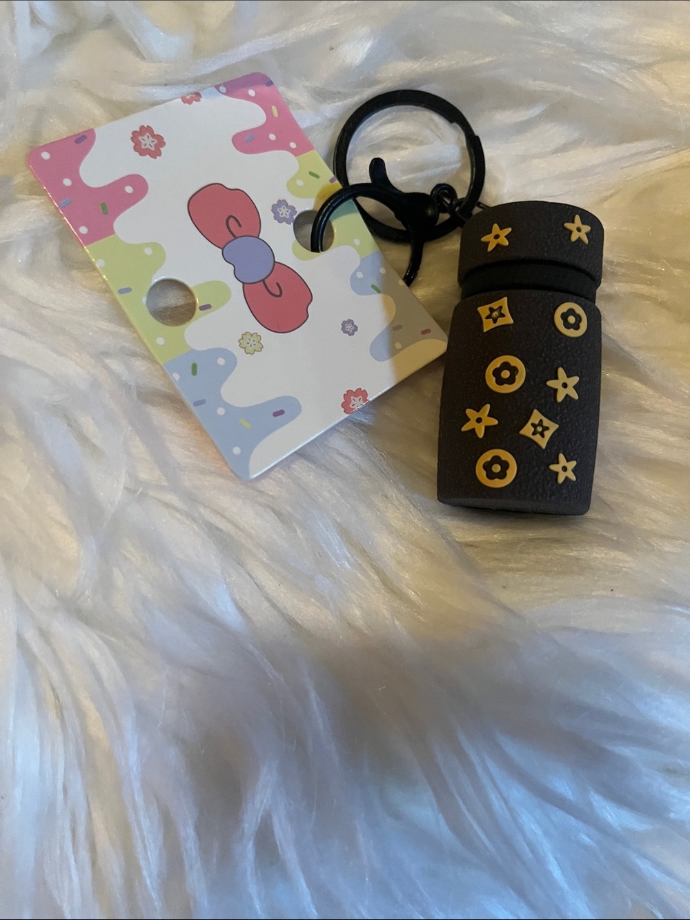 Kids Black Lip Balm Holder Keychain with Yellow Star Accents